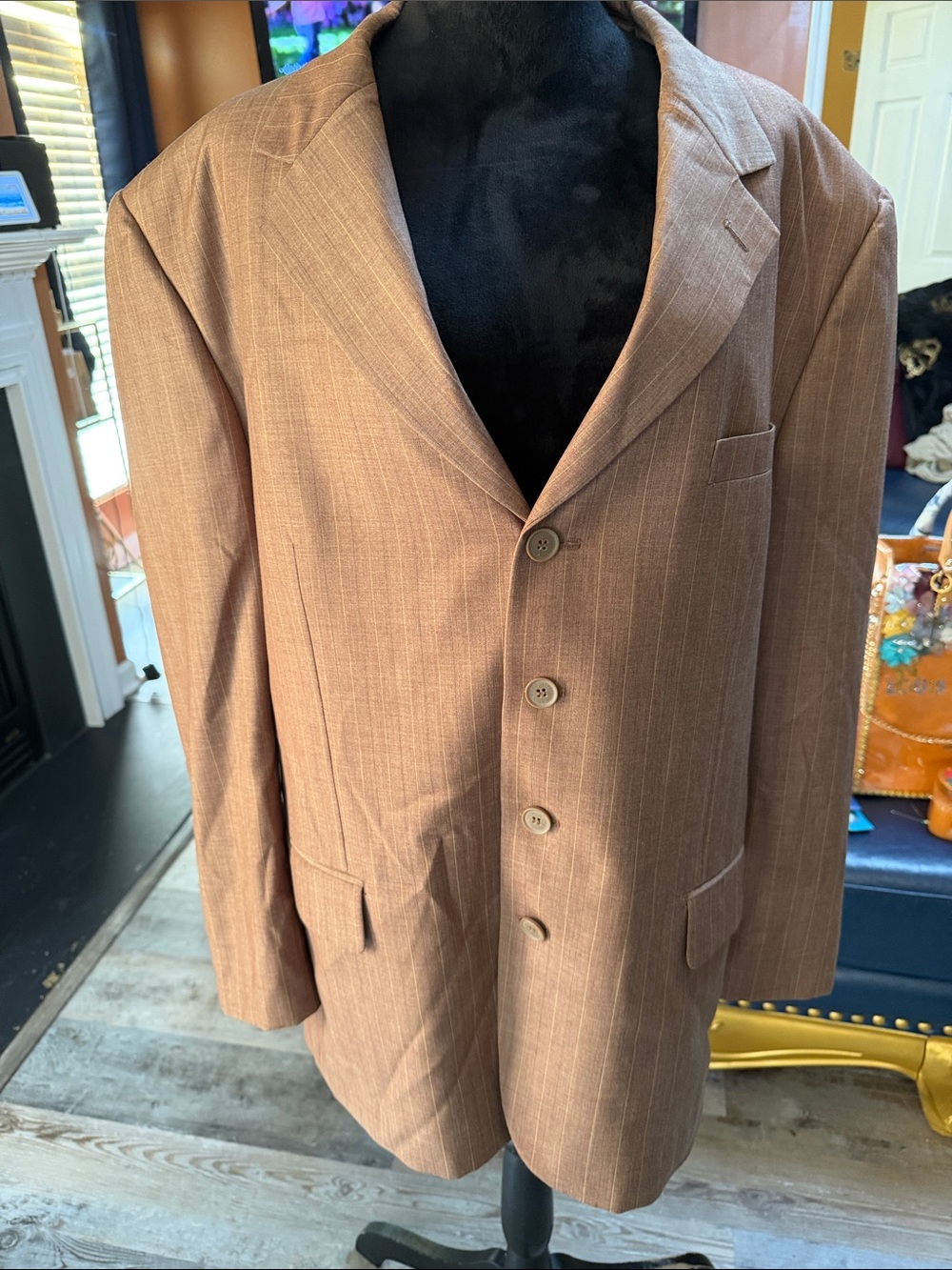 Vittorio St. Angelo Men's Brown Pinstripe Blazer - Classic Tailored Style